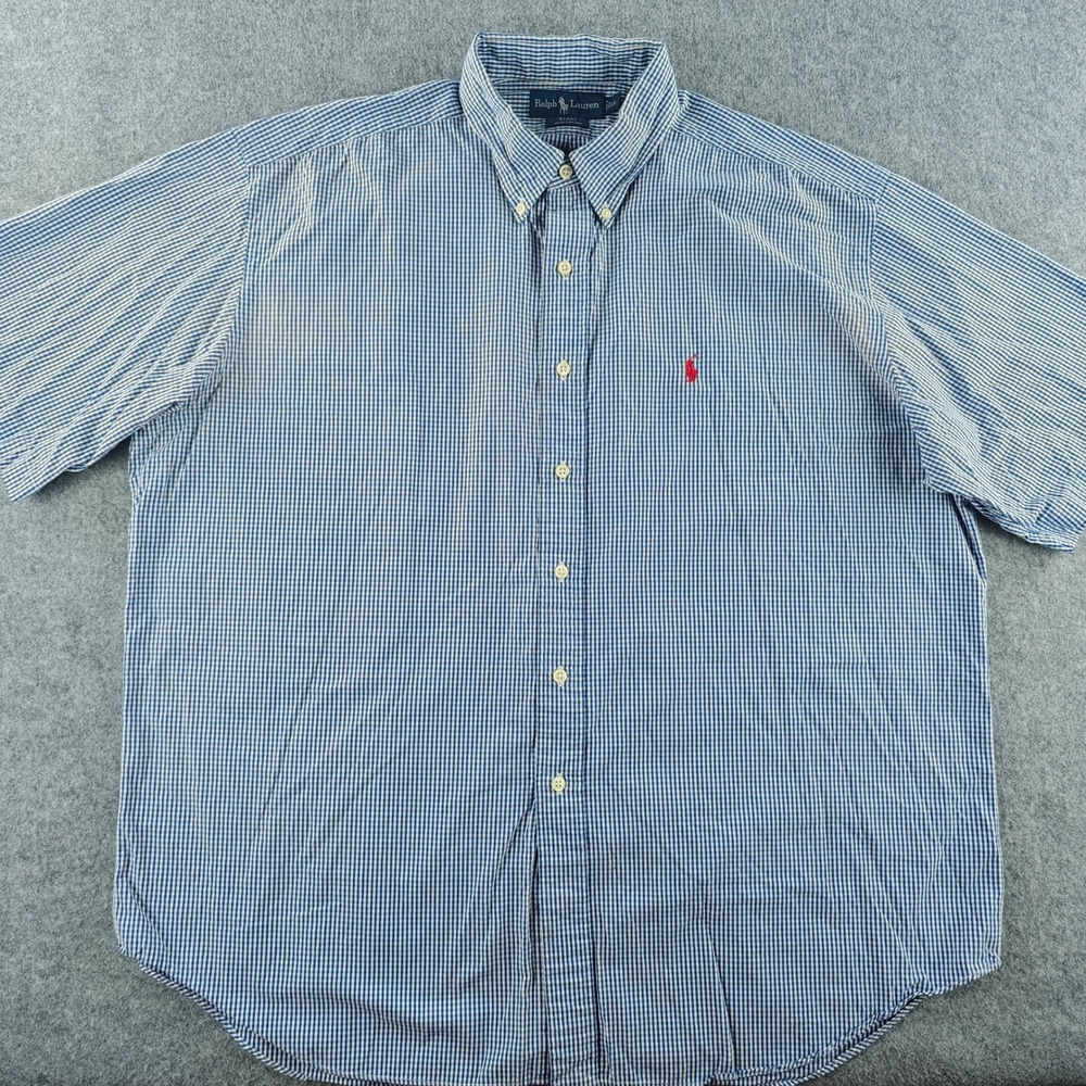 Ralph Lauren Blake Shirt Mens XL Blue Gingham Check Short Sleeve Button